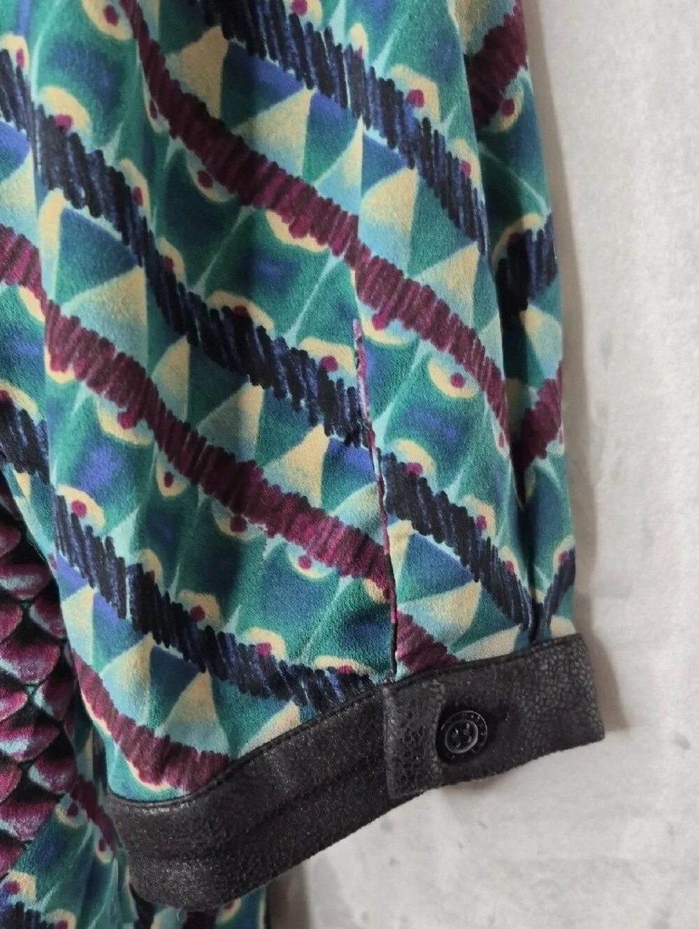Hale Bob Geometric Chevron‎ V-Neck Shift Dress Purple Pink Teal Blue Large